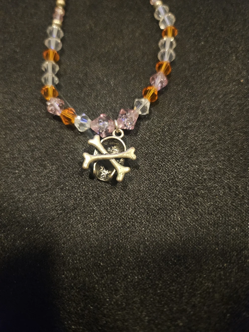 Beaded Skull Pendant Necklace in Pink, Orange and Clear